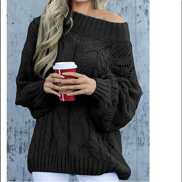 Beautiful woman casual one shoulder knit sweater - Picture 4 of 8